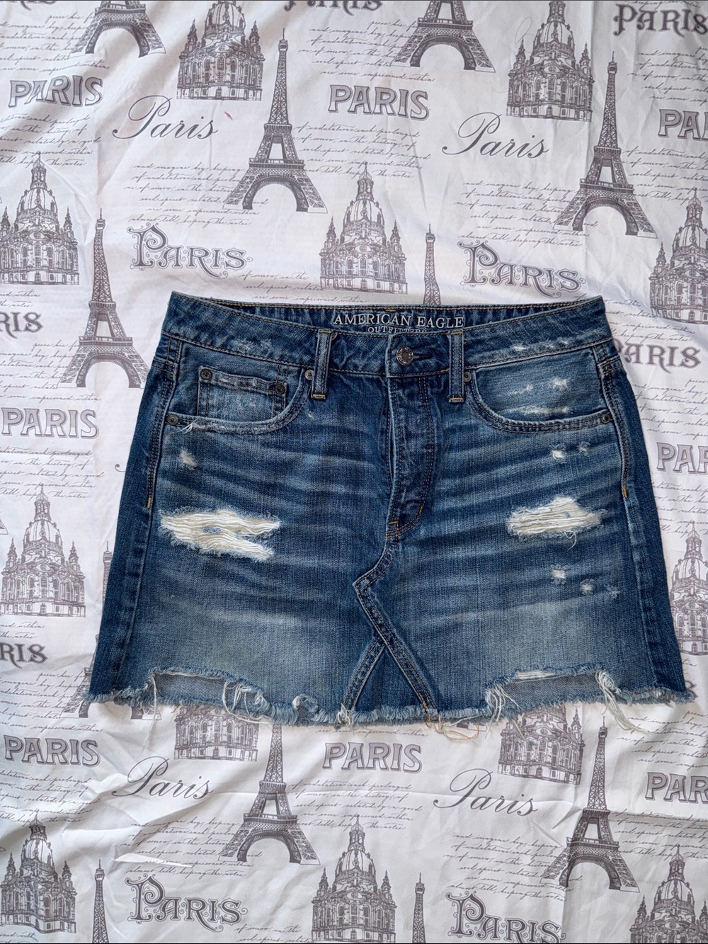 American Eagle Outfitters Blue Distressed Denim Mini Skirt